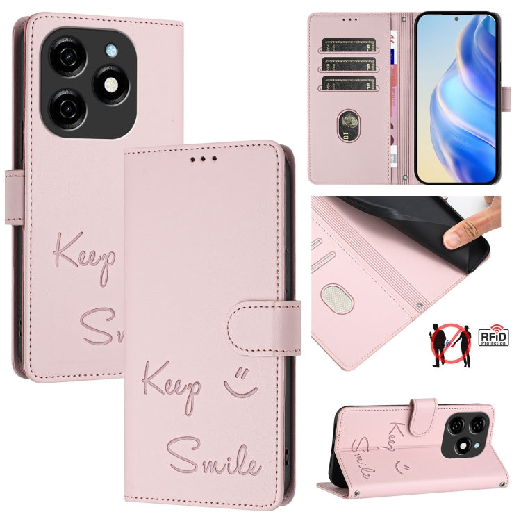 Smile Embossing RFID Leather Phone Case, For Tecno Pova 6 4G, For Tecno Pova 6 Pro / Pova 6 5G, For Tecno Camon 30 Pro 5G, For Tecno Camon 30 5G / 4G, For Tecno Spark 20 Pro+, For Tecno Spark 20 Pro, For Tecno Spark GO 2024 / Spark 20C, For Tecno Spark 20