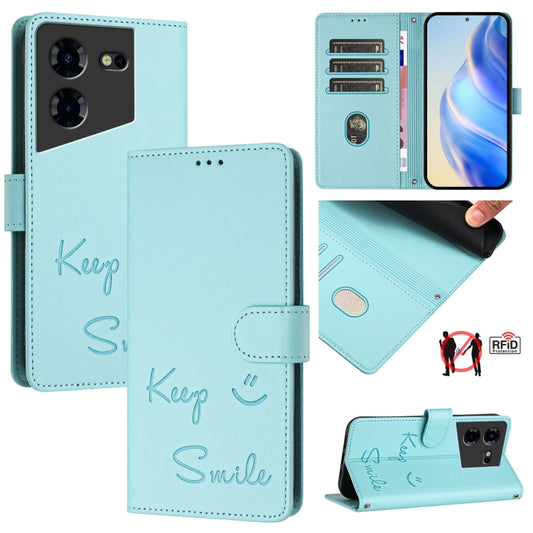 Smile Embossing RFID Leather Phone Case, For Tecno Pova 5 Pro 5G, For Tecno Pova Neo 3, For Tecno Pova 5 4G, For Tecno Camon 20 Premier 5G, For Tecno Camon 20 Pro 5G, For Tecno Camon 20 / 20 Pro 4G, For Tecno Pop 7 / Pop 7 Pro, For Tecno Spark Go 2023
