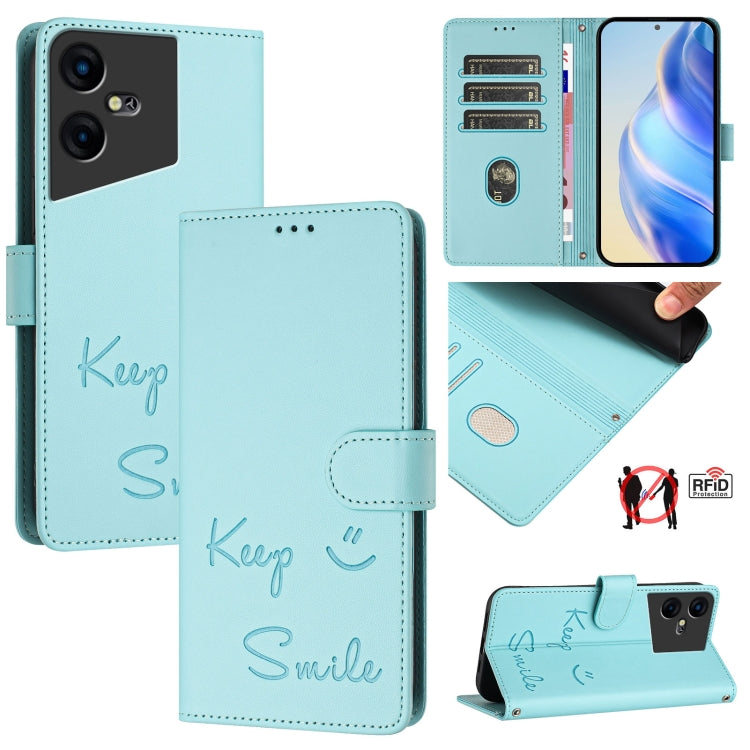 Smile Embossing RFID Leather Phone Case, For Tecno Pova 5 Pro 5G, For Tecno Pova Neo 3, For Tecno Pova 5 4G, For Tecno Camon 20 Premier 5G, For Tecno Camon 20 Pro 5G, For Tecno Camon 20 / 20 Pro 4G, For Tecno Pop 7 / Pop 7 Pro, For Tecno Spark Go 2023