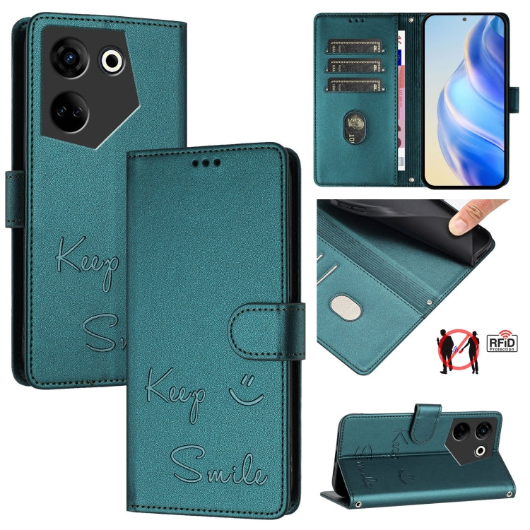 Smile Embossing RFID Leather Phone Case, For Tecno Pova 5 Pro 5G, For Tecno Pova Neo 3, For Tecno Pova 5 4G, For Tecno Camon 20 Premier 5G, For Tecno Camon 20 Pro 5G, For Tecno Camon 20 / 20 Pro 4G, For Tecno Pop 7 / Pop 7 Pro, For Tecno Spark Go 2023