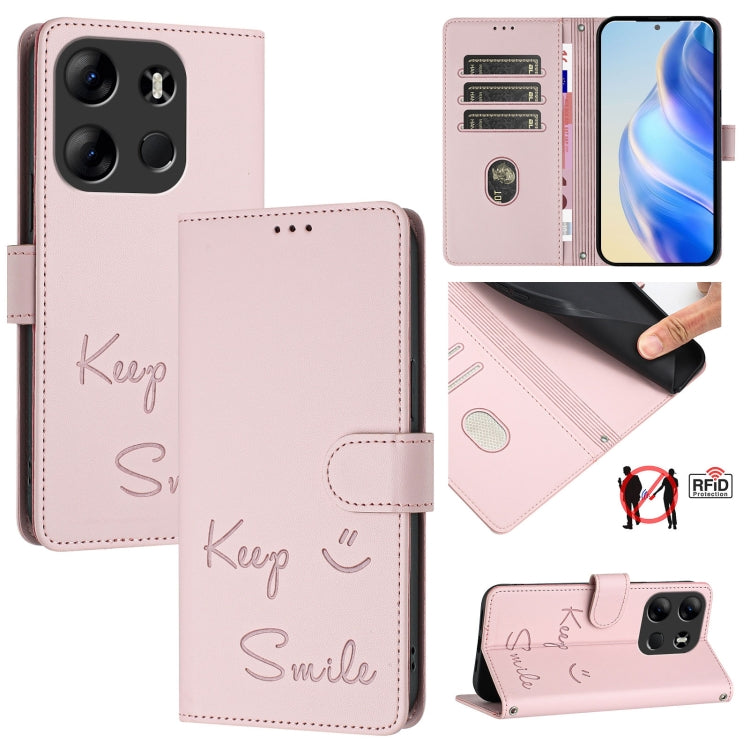 Smile Embossing RFID Leather Phone Case, For Tecno Pova 5 Pro 5G, For Tecno Pova Neo 3, For Tecno Pova 5 4G, For Tecno Camon 20 Premier 5G, For Tecno Camon 20 Pro 5G, For Tecno Camon 20 / 20 Pro 4G, For Tecno Pop 7 / Pop 7 Pro, For Tecno Spark Go 2023
