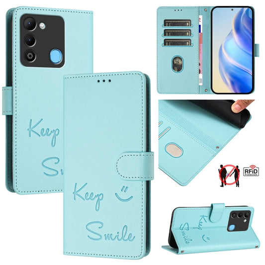 Smile Embossing RFID Leather Phone Case, For Tecno Spark 9, For Tecno Spark 9 Pro / Spark 9T, For Tecno Camon 19, For Tecno Camon 19 Neo, For Tecno Pop 5c, For Tecno Camon 15 / 15 Air