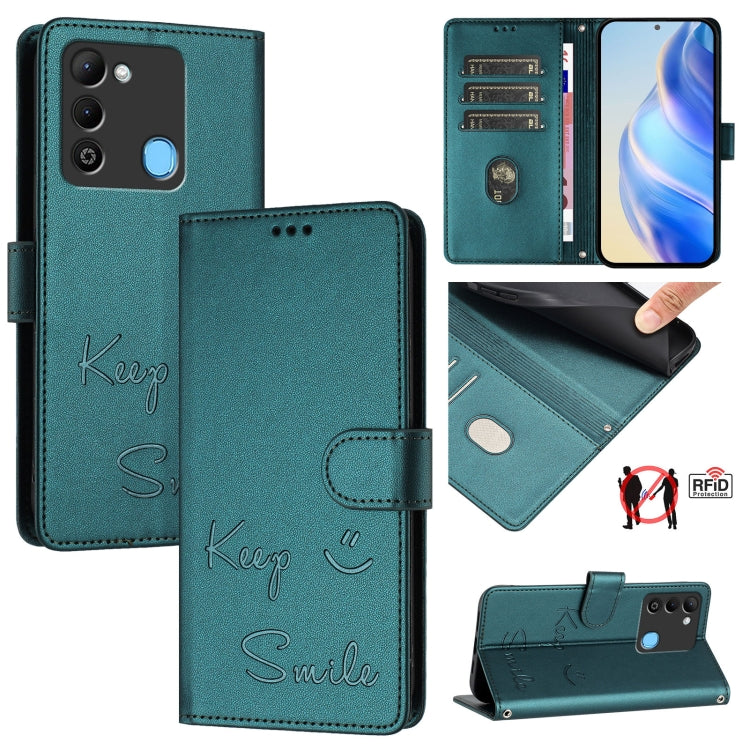 Smile Embossing RFID Leather Phone Case, For Tecno Spark 9, For Tecno Spark 9 Pro / Spark 9T, For Tecno Camon 19, For Tecno Camon 19 Neo, For Tecno Pop 5c, For Tecno Camon 15 / 15 Air