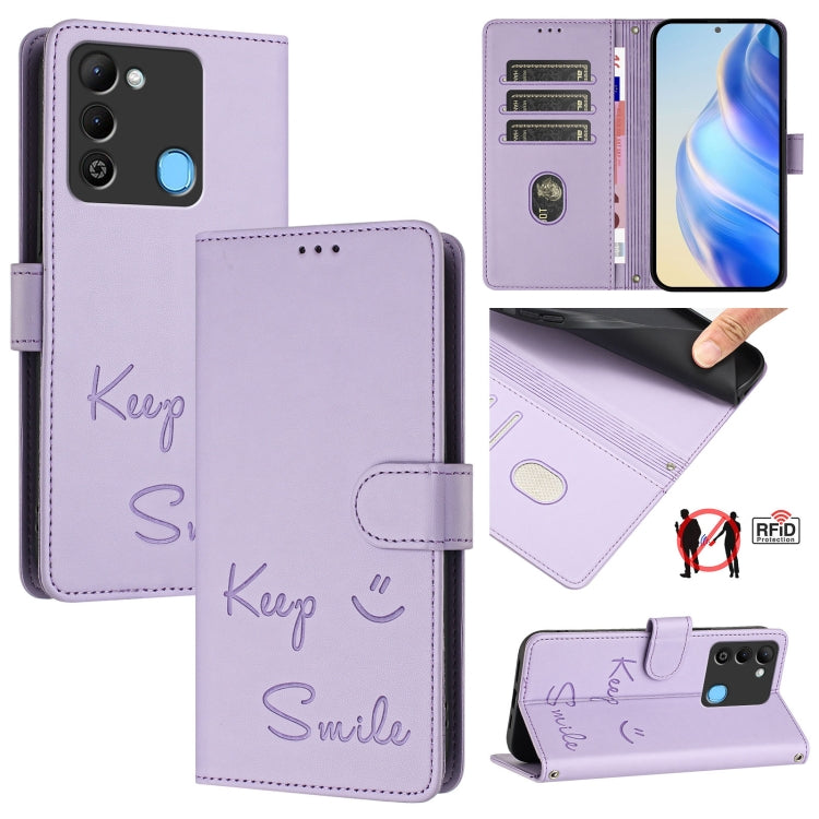 Smile Embossing RFID Leather Phone Case, For Tecno Spark 9, For Tecno Spark 9 Pro / Spark 9T, For Tecno Camon 19, For Tecno Camon 19 Neo, For Tecno Pop 5c, For Tecno Camon 15 / 15 Air