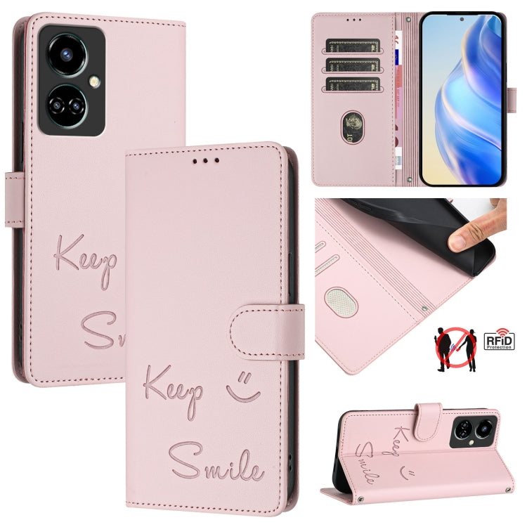Smile Embossing RFID Leather Phone Case, For Tecno Spark 9, For Tecno Spark 9 Pro / Spark 9T, For Tecno Camon 19, For Tecno Camon 19 Neo, For Tecno Pop 5c, For Tecno Camon 15 / 15 Air