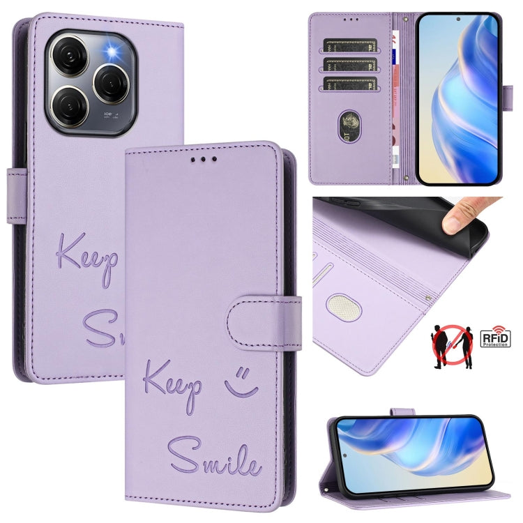 Smile Embossing RFID Leather Phone Case, For Tecno Spark 30 5G, For Tecno Spark Go 1 / Go 2025, For Tecno Spark 30C, For Tecno Spark 20 Pro 5G, For Tecno Pop 6c / itel A18, For Tecno Spark 10 Pro Magic Magenta, For Tecno Camon 30 Premier 5G            ...