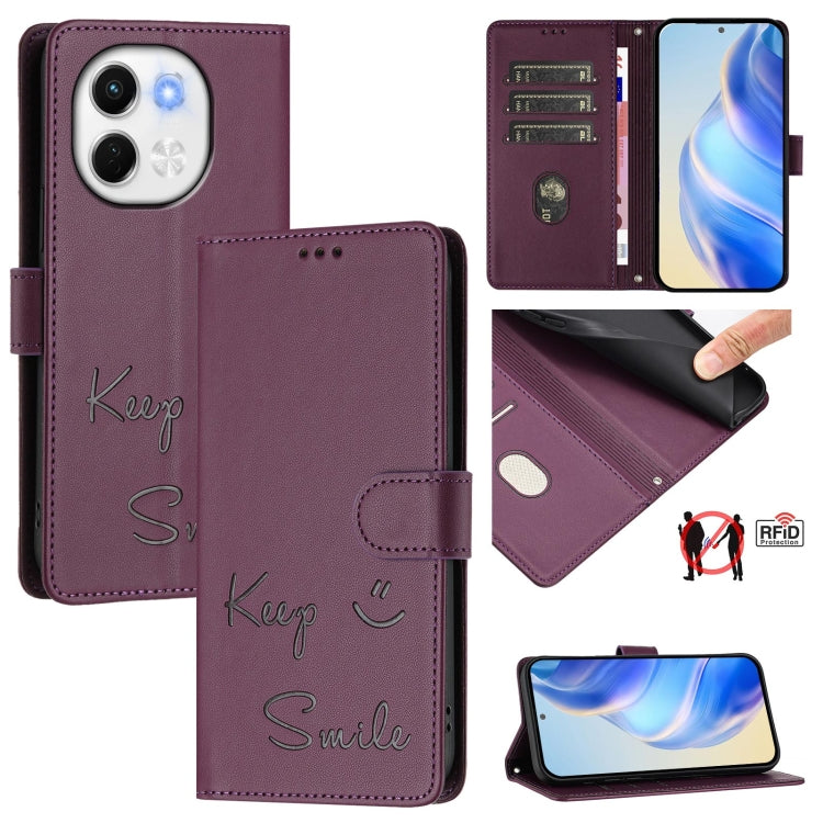 Smile Embossing RFID Leather Phone Case, For Tecno Spark 30 5G, For Tecno Spark Go 1 / Go 2025, For Tecno Spark 30C, For Tecno Spark 20 Pro 5G, For Tecno Pop 6c / itel A18, For Tecno Spark 10 Pro Magic Magenta, For Tecno Camon 30 Premier 5G            ...