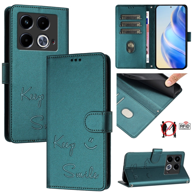Smile Embossing RFID Leather Phone Case, For Infinix Hot 50i 5G / Smart 9 4G, For Infinix Hot 50 Pro+ 4G, For Infinix Hot 50 4G, For Infinix Hot 50 5G, For Infinix Zero 40 4G / 5G, For Infinix Note 40X 5G, For Infinix Note 40 5G                        ...
