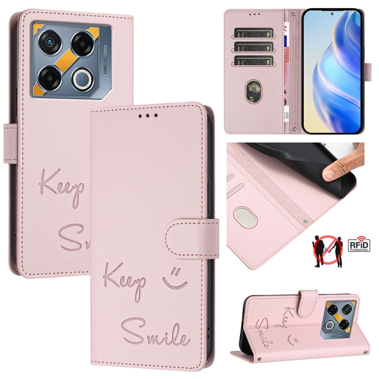 Smile Embossing RFID Leather Phone Case, For Infinix GT 20 Pro X6871, For Infinix Note 40 Pro 4G X6850, For Infinix Note 40 Pro 5G X6851, For Infinix Note 40 4G, For Infinix Hot 40 / Hot 40 Pro, For Infinix Hot 40i, For Infinix Smart 8                 ...