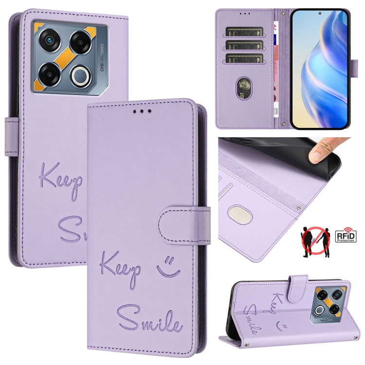 Smile Embossing RFID Leather Phone Case, For Infinix GT 20 Pro X6871, For Infinix Note 40 Pro 4G X6850, For Infinix Note 40 Pro 5G X6851, For Infinix Note 40 4G, For Infinix Hot 40 / Hot 40 Pro, For Infinix Hot 40i, For Infinix Smart 8                 ...