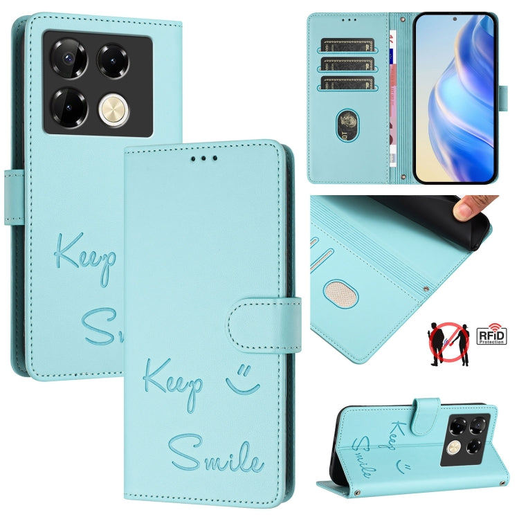 Smile Embossing RFID Leather Phone Case, For Infinix GT 20 Pro X6871, For Infinix Note 40 Pro 4G X6850, For Infinix Note 40 Pro 5G X6851, For Infinix Note 40 4G, For Infinix Hot 40 / Hot 40 Pro, For Infinix Hot 40i, For Infinix Smart 8                 ...