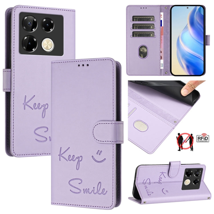 Smile Embossing RFID Leather Phone Case, For Infinix GT 20 Pro X6871, For Infinix Note 40 Pro 4G X6850, For Infinix Note 40 Pro 5G X6851, For Infinix Note 40 4G, For Infinix Hot 40 / Hot 40 Pro, For Infinix Hot 40i, For Infinix Smart 8                 ...