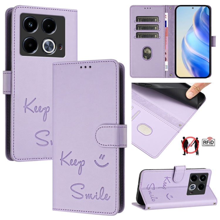Smile Embossing RFID Leather Phone Case, For Infinix GT 20 Pro X6871, For Infinix Note 40 Pro 4G X6850, For Infinix Note 40 Pro 5G X6851, For Infinix Note 40 4G, For Infinix Hot 40 / Hot 40 Pro, For Infinix Hot 40i, For Infinix Smart 8                 ...