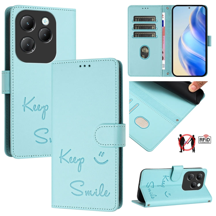 Smile Embossing RFID Leather Phone Case, For Infinix GT 20 Pro X6871, For Infinix Note 40 Pro 4G X6850, For Infinix Note 40 Pro 5G X6851, For Infinix Note 40 4G, For Infinix Hot 40 / Hot 40 Pro, For Infinix Hot 40i, For Infinix Smart 8                 ...