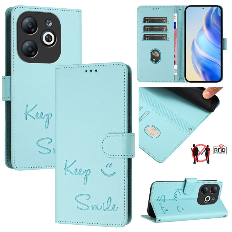 Smile Embossing RFID Leather Phone Case, For Infinix GT 20 Pro X6871, For Infinix Note 40 Pro 4G X6850, For Infinix Note 40 Pro 5G X6851, For Infinix Note 40 4G, For Infinix Hot 40 / Hot 40 Pro, For Infinix Hot 40i, For Infinix Smart 8                 ...