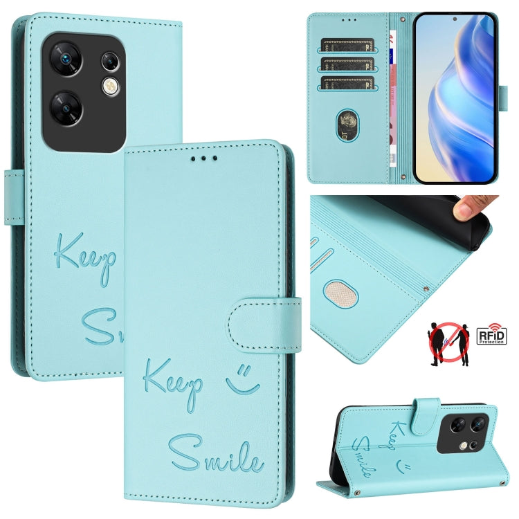 Smile Embossing RFID Leather Phone Case, For Infinix GT 20 Pro X6871, For Infinix Note 40 Pro 4G X6850, For Infinix Note 40 Pro 5G X6851, For Infinix Note 40 4G, For Infinix Hot 40 / Hot 40 Pro, For Infinix Hot 40i, For Infinix Smart 8                 ...