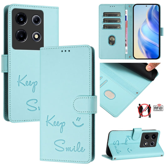 Smile Embossing RFID Leather Phone Case, For Infinix Note 30 VIP, For Infinix Hot 30i, For Infinix Hot 30 4G, For Infinix Hot 20 5G X666 / X66B, For Infinix Smart 7 X6515, For Infinix Hot 20i X665E, For Infinix Hot 20 Play                              ...