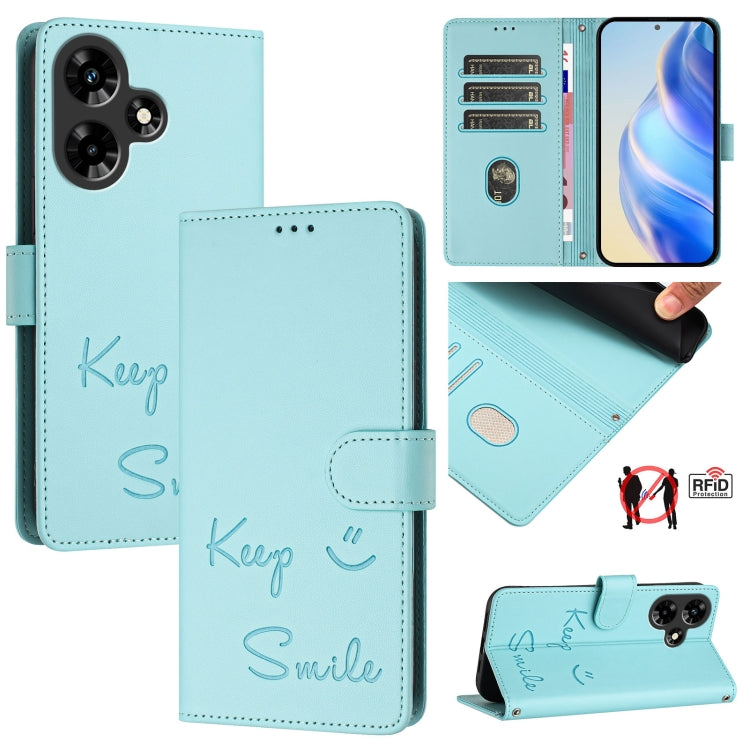 Smile Embossing RFID Leather Phone Case, For Infinix Note 30 VIP, For Infinix Hot 30i, For Infinix Hot 30 4G, For Infinix Hot 20 5G X666 / X66B, For Infinix Smart 7 X6515, For Infinix Hot 20i X665E, For Infinix Hot 20 Play                              ...
