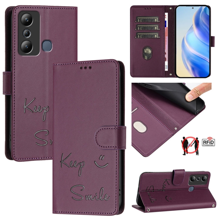 Smile Embossing RFID Leather Phone Case, For Infinix Note 30 VIP, For Infinix Hot 30i, For Infinix Hot 30 4G, For Infinix Hot 20 5G X666 / X66B, For Infinix Smart 7 X6515, For Infinix Hot 20i X665E, For Infinix Hot 20 Play                              ...