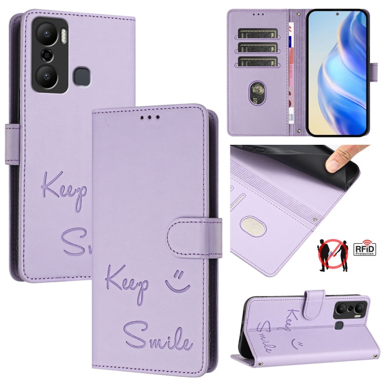 Smile Embossing RFID Leather Phone Case, For Infinix Note 30 VIP, For Infinix Hot 30i, For Infinix Hot 30 4G, For Infinix Hot 20 5G X666 / X66B, For Infinix Smart 7 X6515, For Infinix Hot 20i X665E, For Infinix Hot 20 Play                              ...