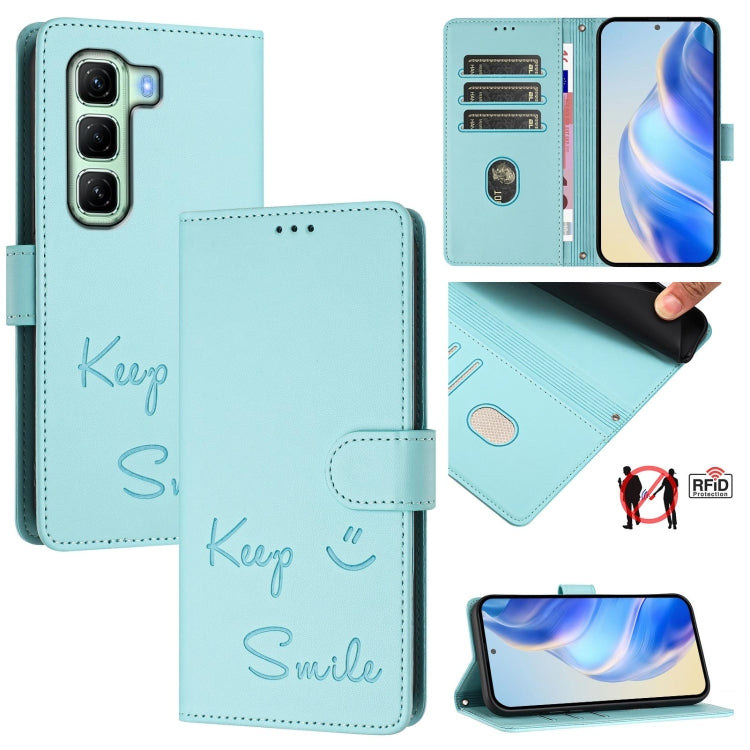 Smile Embossing RFID Leather Phone Case, For Infinix Hot 50i 5G / Smart 9 4G, For Infinix Hot 50 Pro+ 4G, For Infinix Hot 50 4G, For Infinix Hot 50 5G, For Infinix Zero 40 4G / 5G, For Infinix Note 40X 5G, For Infinix Note 40 5G                        ...