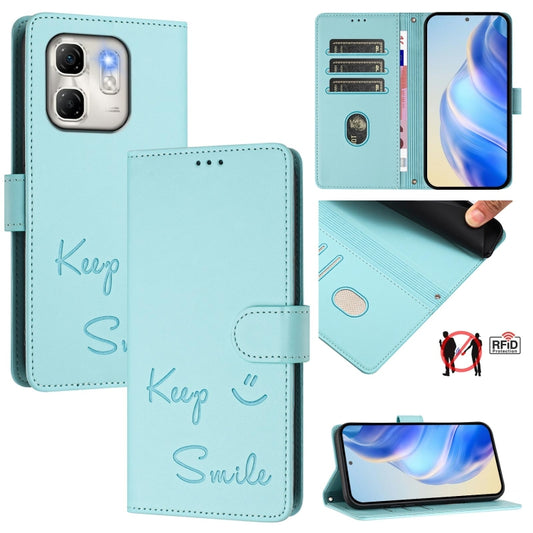 Smile Embossing RFID Leather Phone Case, For Infinix Hot 50i 5G / Smart 9 4G, For Infinix Hot 50 Pro+ 4G, For Infinix Hot 50 4G, For Infinix Hot 50 5G, For Infinix Zero 40 4G / 5G, For Infinix Note 40X 5G, For Infinix Note 40 5G                        ...