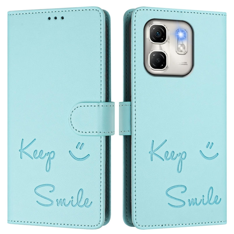 Smile Embossing RFID Leather Phone Case, For Infinix Hot 50i 5G / Smart 9 4G, For Infinix Hot 50 Pro+ 4G, For Infinix Hot 50 4G, For Infinix Hot 50 5G, For Infinix Zero 40 4G / 5G, For Infinix Note 40X 5G, For Infinix Note 40 5G                        ...