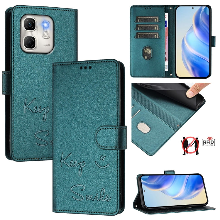 Smile Embossing RFID Leather Phone Case, For Infinix Hot 50i 5G / Smart 9 4G, For Infinix Hot 50 Pro+ 4G, For Infinix Hot 50 4G, For Infinix Hot 50 5G, For Infinix Zero 40 4G / 5G, For Infinix Note 40X 5G, For Infinix Note 40 5G                        ...
