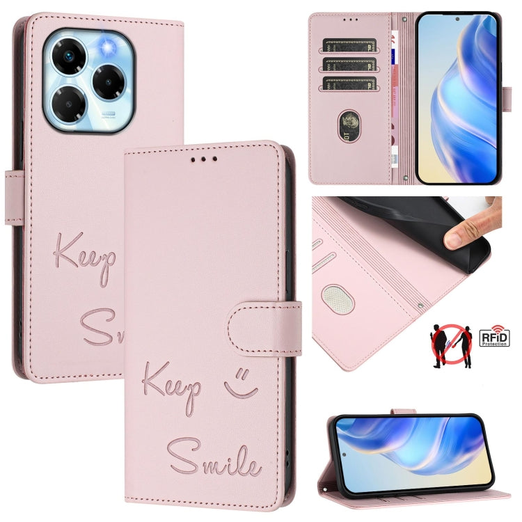 Smile Embossing RFID Leather Phone Case, For Infinix Hot 50i 5G / Smart 9 4G, For Infinix Hot 50 Pro+ 4G, For Infinix Hot 50 4G, For Infinix Hot 50 5G, For Infinix Zero 40 4G / 5G, For Infinix Note 40X 5G, For Infinix Note 40 5G                        ...