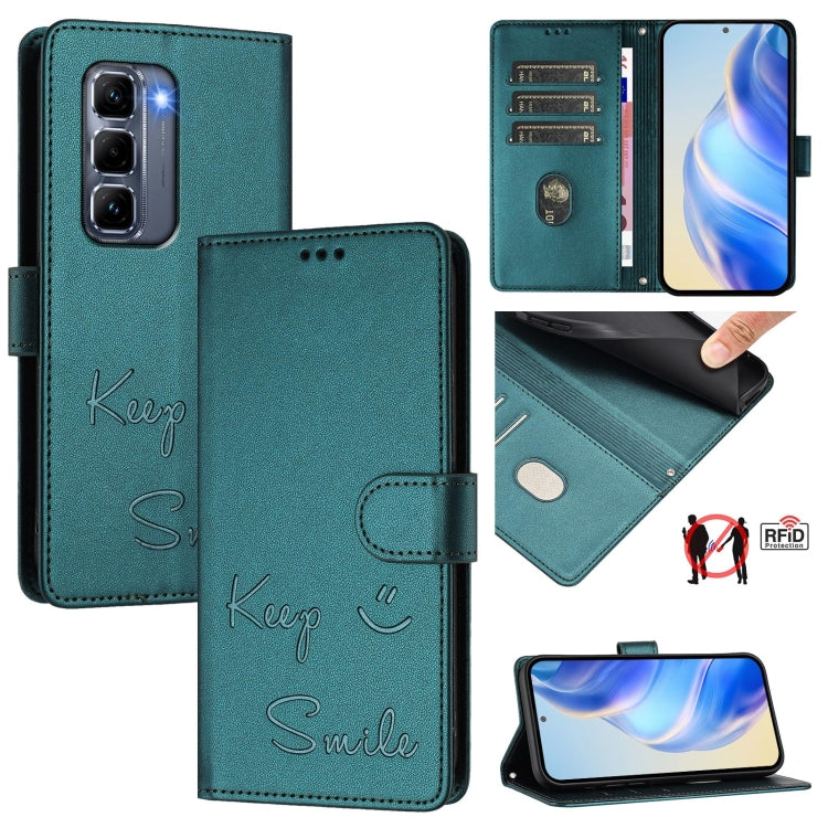 Smile Embossing RFID Leather Phone Case, For Infinix Hot 50i 5G / Smart 9 4G, For Infinix Hot 50 Pro+ 4G, For Infinix Hot 50 4G, For Infinix Hot 50 5G, For Infinix Zero 40 4G / 5G, For Infinix Note 40X 5G, For Infinix Note 40 5G                        ...