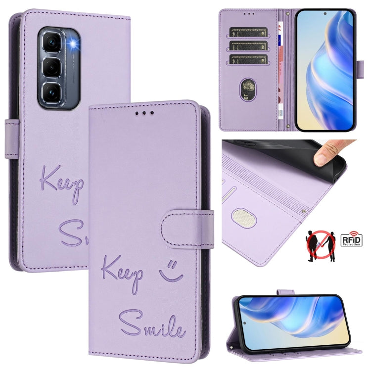 Smile Embossing RFID Leather Phone Case, For Infinix Hot 50i 5G / Smart 9 4G, For Infinix Hot 50 Pro+ 4G, For Infinix Hot 50 4G, For Infinix Hot 50 5G, For Infinix Zero 40 4G / 5G, For Infinix Note 40X 5G, For Infinix Note 40 5G                        ...