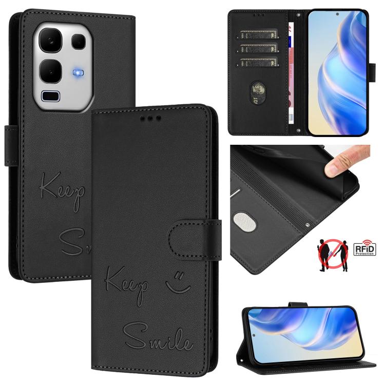 Smile Embossing RFID Leather Phone Case, For Infinix GT 50 Pro 5G, For Infinix Note Edge 5G Global, For Infinix Smart 20 4G / X6840, For Infinix Note 60 5G / Note 60 Pro 5G, For Infinix Hot 60i 5G / Tecno Spark Go 5G, For Infinix Smart 10 Plus         ...