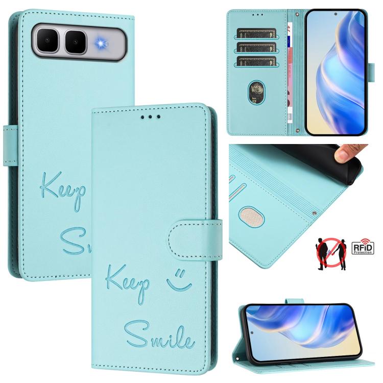Smile Embossing RFID Leather Phone Case, For Infinix GT 50 Pro 5G, For Infinix Note Edge 5G Global, For Infinix Smart 20 4G / X6840, For Infinix Note 60 5G / Note 60 Pro 5G, For Infinix Hot 60i 5G / Tecno Spark Go 5G, For Infinix Smart 10 Plus         ...