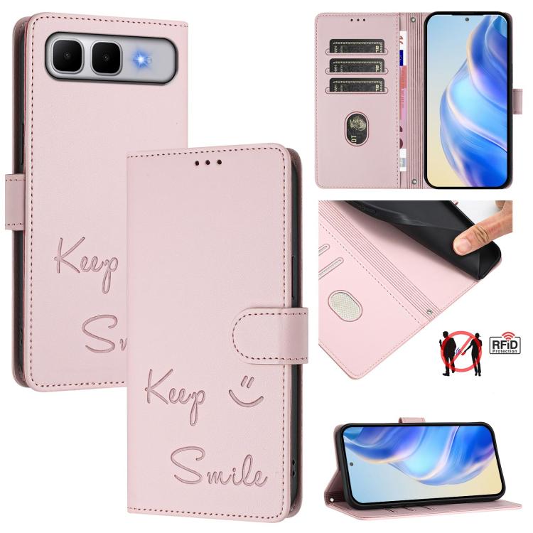 Smile Embossing RFID Leather Phone Case, For Infinix GT 50 Pro 5G, For Infinix Note Edge 5G Global, For Infinix Smart 20 4G / X6840, For Infinix Note 60 5G / Note 60 Pro 5G, For Infinix Hot 60i 5G / Tecno Spark Go 5G, For Infinix Smart 10 Plus         ...