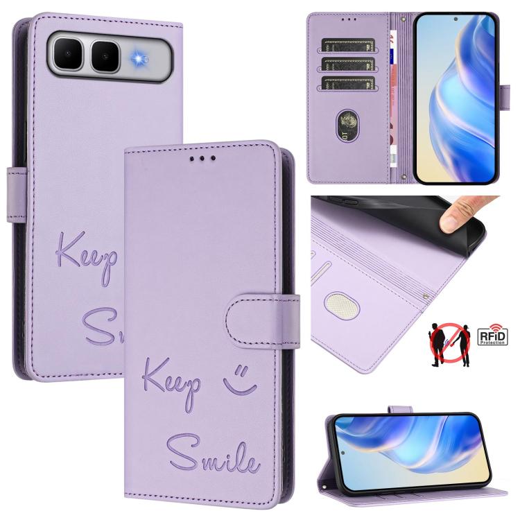 Smile Embossing RFID Leather Phone Case, For Infinix GT 50 Pro 5G, For Infinix Note Edge 5G Global, For Infinix Smart 20 4G / X6840, For Infinix Note 60 5G / Note 60 Pro 5G, For Infinix Hot 60i 5G / Tecno Spark Go 5G, For Infinix Smart 10 Plus         ...