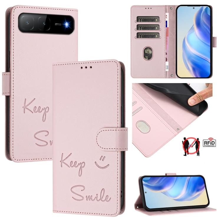 Smile Embossing RFID Leather Phone Case, For Infinix GT 50 Pro 5G, For Infinix Note Edge 5G Global, For Infinix Smart 20 4G / X6840, For Infinix Note 60 5G / Note 60 Pro 5G, For Infinix Hot 60i 5G / Tecno Spark Go 5G, For Infinix Smart 10 Plus         ...