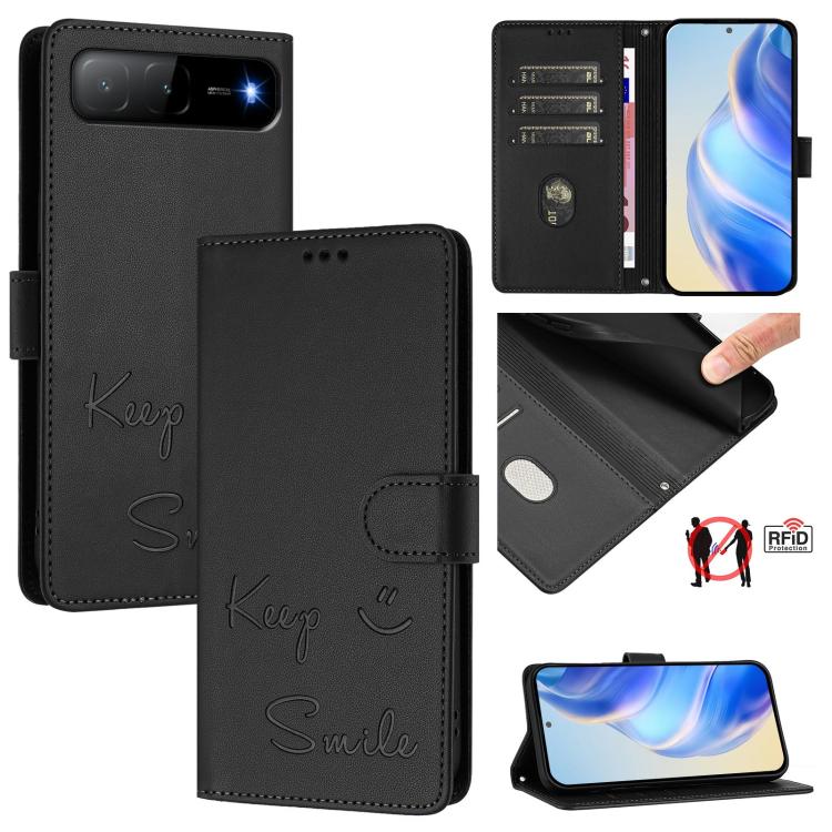 Smile Embossing RFID Leather Phone Case, For Infinix GT 50 Pro 5G, For Infinix Note Edge 5G Global, For Infinix Smart 20 4G / X6840, For Infinix Note 60 5G / Note 60 Pro 5G, For Infinix Hot 60i 5G / Tecno Spark Go 5G, For Infinix Smart 10 Plus         ...