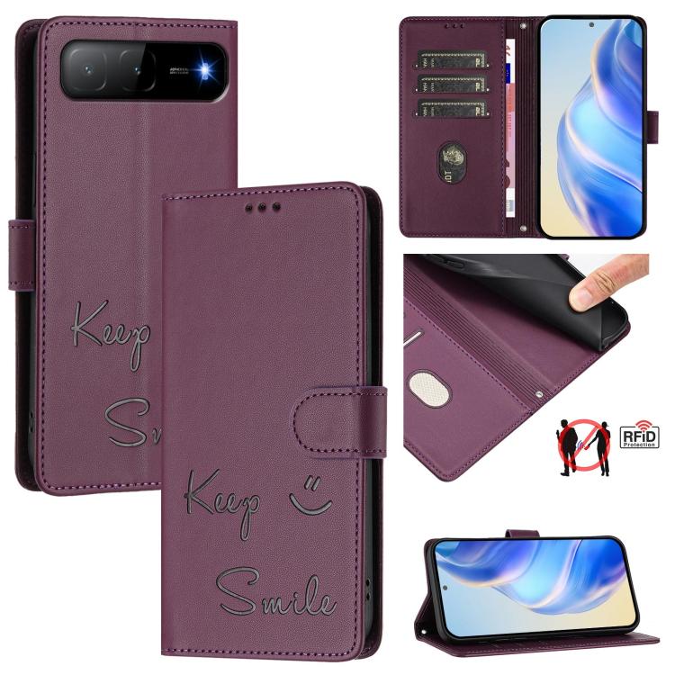Smile Embossing RFID Leather Phone Case, For Infinix GT 50 Pro 5G, For Infinix Note Edge 5G Global, For Infinix Smart 20 4G / X6840, For Infinix Note 60 5G / Note 60 Pro 5G, For Infinix Hot 60i 5G / Tecno Spark Go 5G, For Infinix Smart 10 Plus         ...