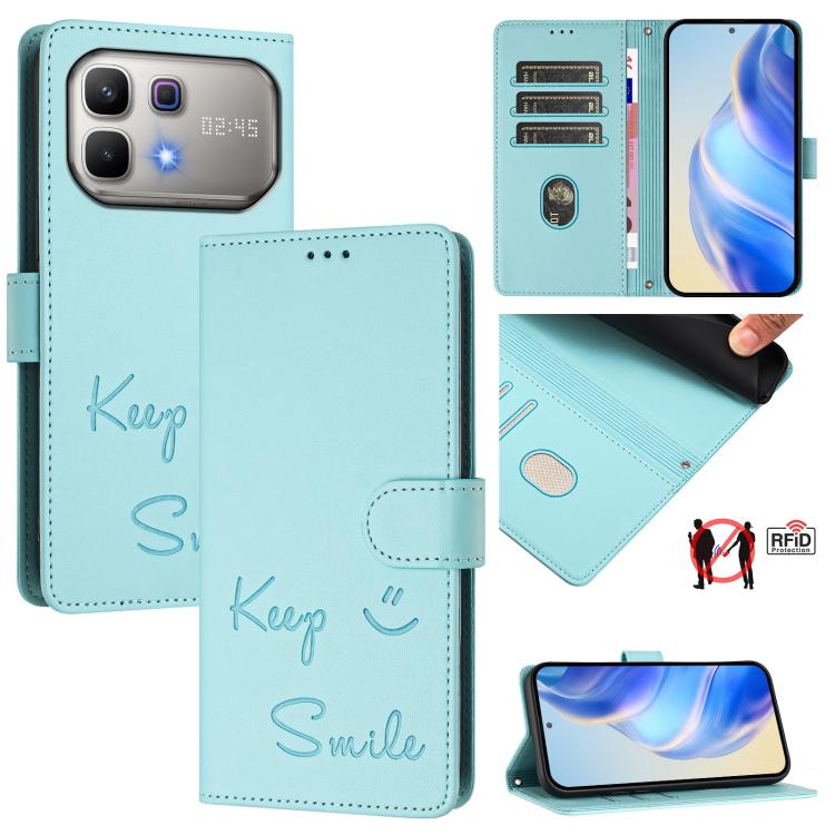 Smile Embossing RFID Leather Phone Case, For Infinix GT 50 Pro 5G, For Infinix Note Edge 5G Global, For Infinix Smart 20 4G / X6840, For Infinix Note 60 5G / Note 60 Pro 5G, For Infinix Hot 60i 5G / Tecno Spark Go 5G, For Infinix Smart 10 Plus         ...