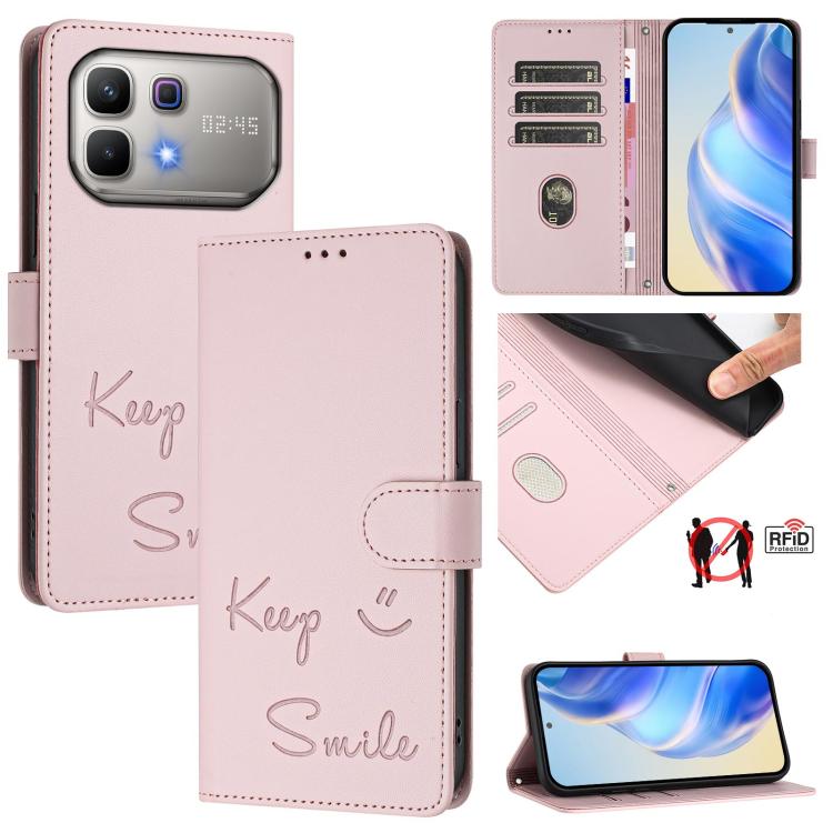 Smile Embossing RFID Leather Phone Case, For Infinix GT 50 Pro 5G, For Infinix Note Edge 5G Global, For Infinix Smart 20 4G / X6840, For Infinix Note 60 5G / Note 60 Pro 5G, For Infinix Hot 60i 5G / Tecno Spark Go 5G, For Infinix Smart 10 Plus         ...