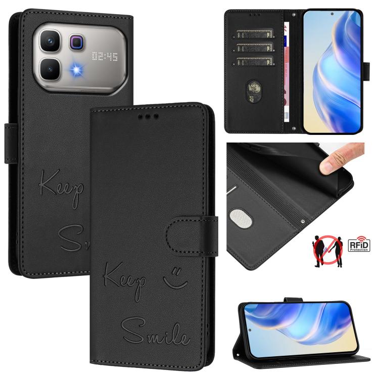 Smile Embossing RFID Leather Phone Case, For Infinix GT 50 Pro 5G, For Infinix Note Edge 5G Global, For Infinix Smart 20 4G / X6840, For Infinix Note 60 5G / Note 60 Pro 5G, For Infinix Hot 60i 5G / Tecno Spark Go 5G, For Infinix Smart 10 Plus         ...