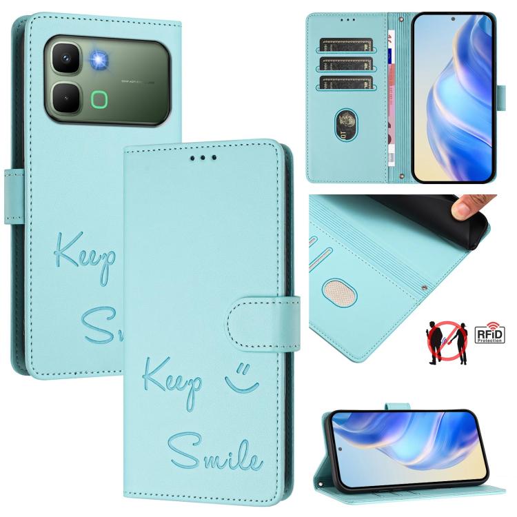 Smile Embossing RFID Leather Phone Case, For Infinix GT 50 Pro 5G, For Infinix Note Edge 5G Global, For Infinix Smart 20 4G / X6840, For Infinix Note 60 5G / Note 60 Pro 5G, For Infinix Hot 60i 5G / Tecno Spark Go 5G, For Infinix Smart 10 Plus         ...