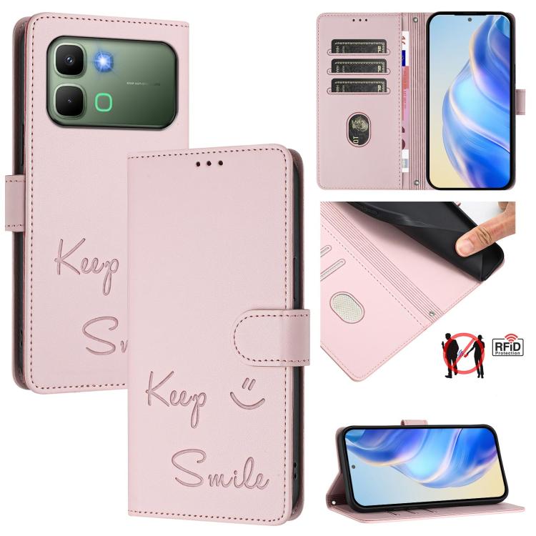 Smile Embossing RFID Leather Phone Case, For Infinix GT 50 Pro 5G, For Infinix Note Edge 5G Global, For Infinix Smart 20 4G / X6840, For Infinix Note 60 5G / Note 60 Pro 5G, For Infinix Hot 60i 5G / Tecno Spark Go 5G, For Infinix Smart 10 Plus         ...