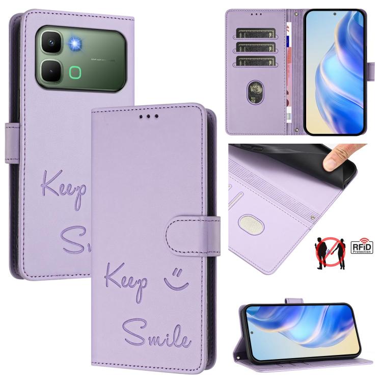 Smile Embossing RFID Leather Phone Case, For Infinix GT 50 Pro 5G, For Infinix Note Edge 5G Global, For Infinix Smart 20 4G / X6840, For Infinix Note 60 5G / Note 60 Pro 5G, For Infinix Hot 60i 5G / Tecno Spark Go 5G, For Infinix Smart 10 Plus         ...