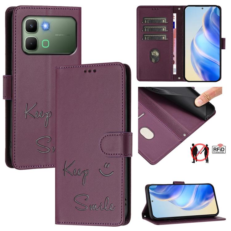 Smile Embossing RFID Leather Phone Case, For Infinix GT 50 Pro 5G, For Infinix Note Edge 5G Global, For Infinix Smart 20 4G / X6840, For Infinix Note 60 5G / Note 60 Pro 5G, For Infinix Hot 60i 5G / Tecno Spark Go 5G, For Infinix Smart 10 Plus         ...