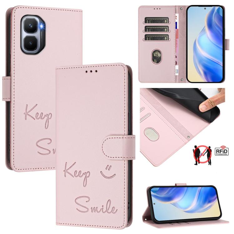 Smile Embossing RFID Leather Phone Case, For Infinix GT 50 Pro 5G, For Infinix Note Edge 5G Global, For Infinix Smart 20 4G / X6840, For Infinix Note 60 5G / Note 60 Pro 5G, For Infinix Hot 60i 5G / Tecno Spark Go 5G, For Infinix Smart 10 Plus         ...