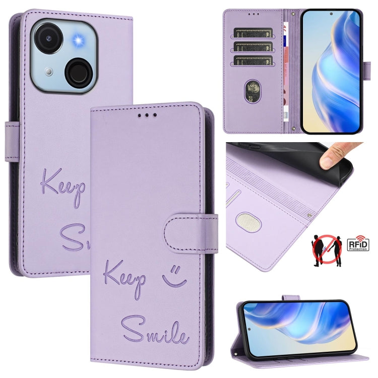 Smile Embossing RFID Leather Phone Case, For itel A200 4G / A200+ 4G, For itel A95 5G, For itel A90 4G, For itel City 100, For itel Power 70, For itel A80 4G, For itel A50C, For itel A50