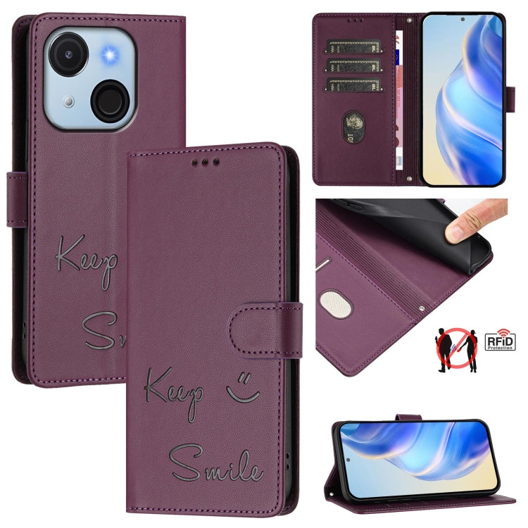 Smile Embossing RFID Leather Phone Case, For itel A200 4G / A200+ 4G, For itel A95 5G, For itel A90 4G, For itel City 100, For itel Power 70, For itel A80 4G, For itel A50C, For itel A50