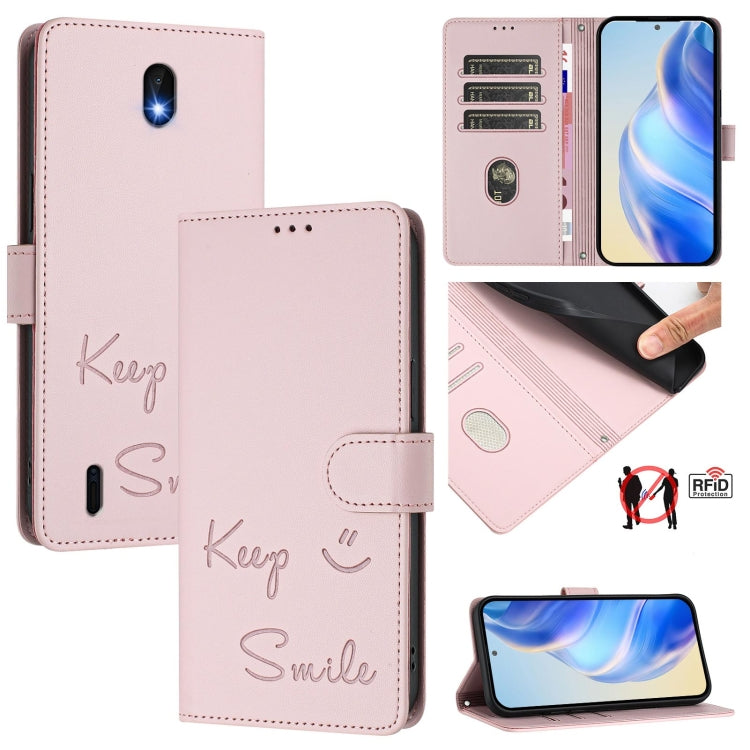 Smile Embossing RFID Leather Phone Case, For Nokia G400, For Nokia G11 / G21, For Nokia C30, For Nokia C01 Plus / C1 2nd Edition, For Nokia XR20, For Nokia C10 / C20, For Nokia X20 / X10, For Nokia 6.3 / G20 / G10