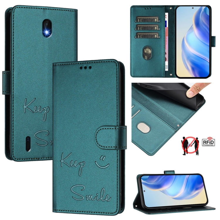 Smile Embossing RFID Leather Phone Case, For Nokia G400, For Nokia G11 / G21, For Nokia C30, For Nokia C01 Plus / C1 2nd Edition, For Nokia XR20, For Nokia C10 / C20, For Nokia X20 / X10, For Nokia 6.3 / G20 / G10